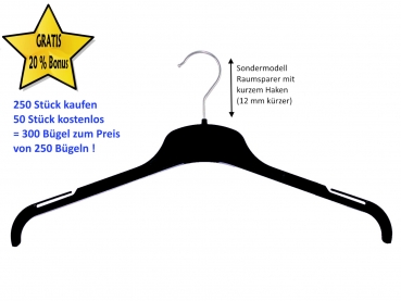 Hemden- und Blusenbügel TU47 aus Kunststoff schwarz 47 cm - kurzer Haken
